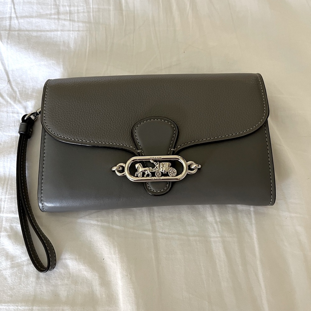 Coach wristlet, Crossbody, chain bag, smooth and pebble, leather, color gray